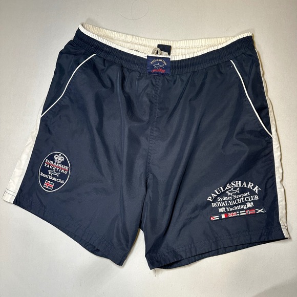Paul & Shark Swim Trunks Shorts Royal Yacht Club  Nautical Flag Spellout Designe - Picture 1 of 16